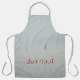 Delantal Mar de invierno tranquilo y faro rojo