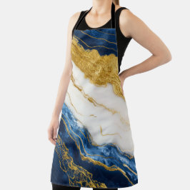 Delantal Marble de hojas de oro y azul de la marina de lujo