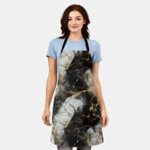 Delantal Marble de lujo blanco, dorado y negro elegante