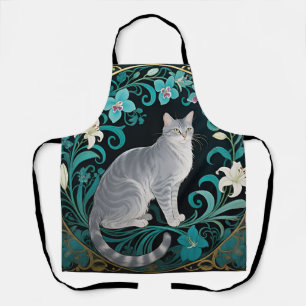 Delantal Marco Floral Ornamentado de Gato Gris
