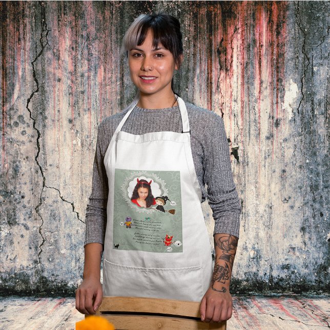 Delantal Marco fotográfico con bruja, monstruos, fantasma,  (Photo Frame with Witch, Monsters, Ghost, Cat Adult Apron)