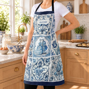 Delantal Marcos azules y blancos chic toile de jouy monogra
