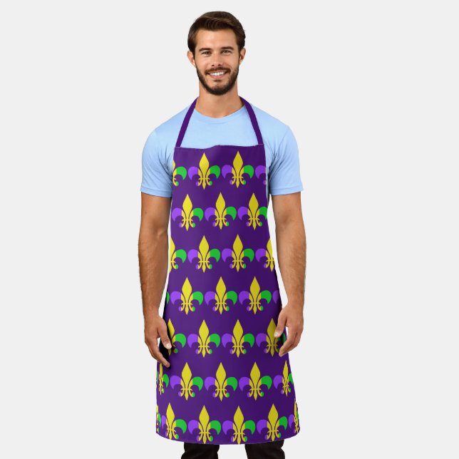 Delantal Mardi Gras Fleur-de-Lis Apron Púrpura Verde Amaril (Gastado)