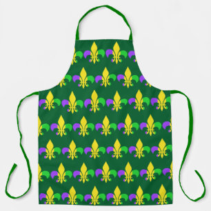 Delantal Mardi Gras Fleur-de-Lis Verde amarillo morado