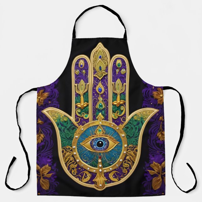 Delantal Mardi Gras Gold Purple Green Hamsas Art (Anverso)