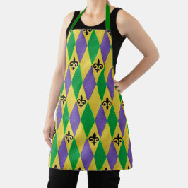 Delantal Mardi Gras Harlequin Fleur De Lis Apron