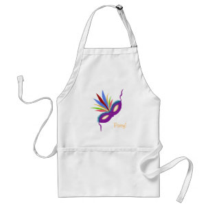 Delantal Mardi Gras Purple Mask & Feathers Fiesta Fun Apron