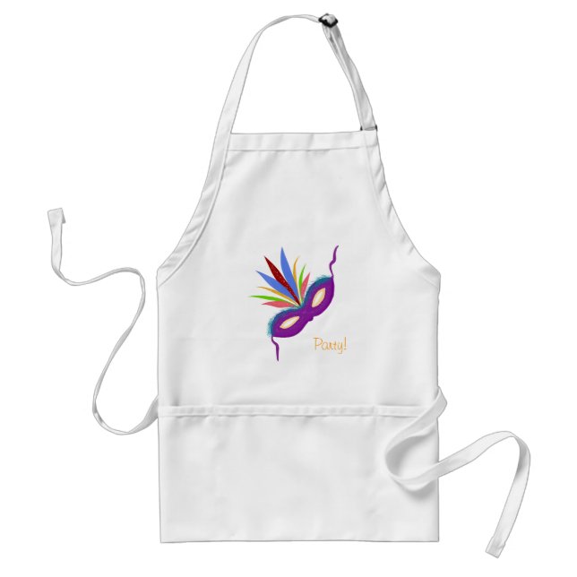 Delantal Mardi Gras Purple Mask & Feathers Fiesta Fun Apron (Frente)