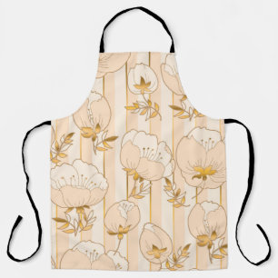 Delantal Marfil Beige: Patrón Floral De Lujo.