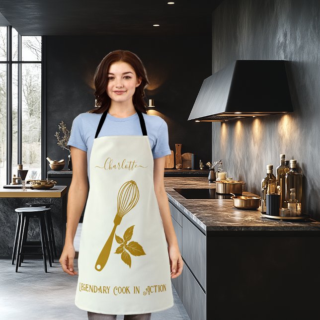 Delantal Marfil con Whisk de Oro Oscuro y diseño de hierbas (Subido por el creador)