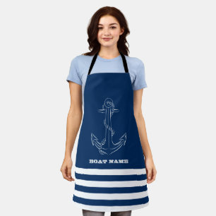 Delantal Marinero, Náutico, Ancla Rayas Azul Marino