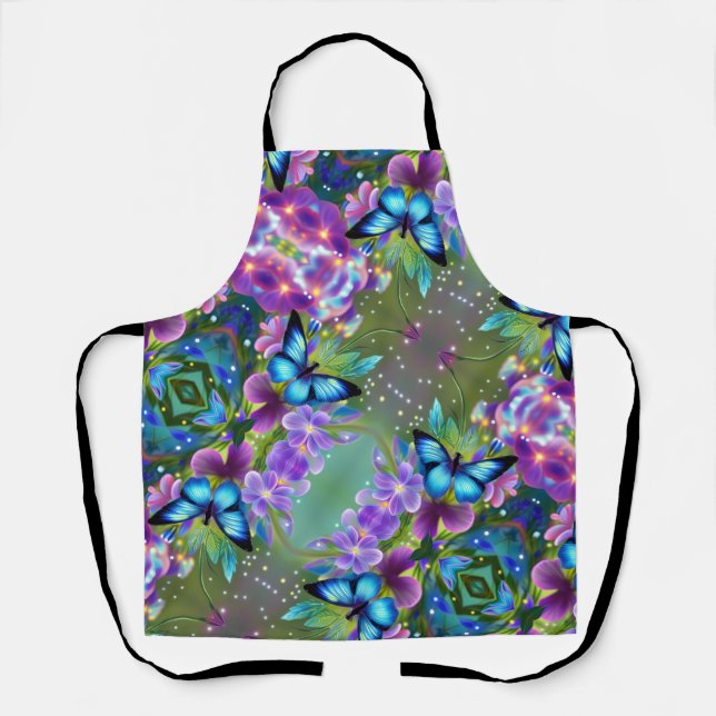Delantal Mariposa azul brillante en el Jardín de los Hados (Anverso)