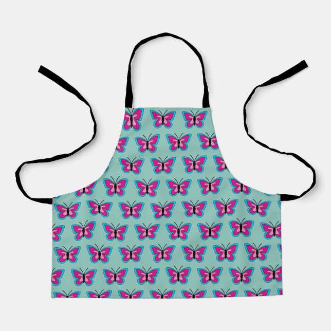 Delantal Mariposa azul magenta rosa (Anverso)