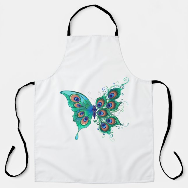 Delantal Mariposa con plumas de pavo real verde (Anverso)