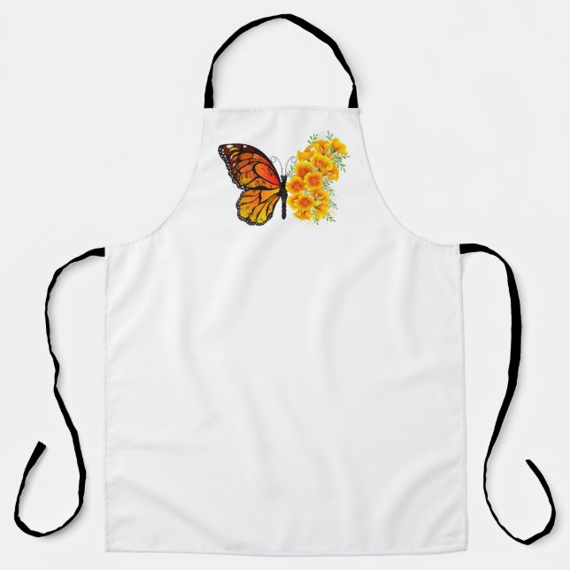 Delantal Mariposa de flores con amapola amarilla de Califor (Anverso)