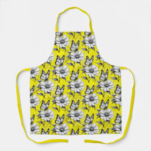 Delantal Mariposa En El Diseño Amarillo Del Patrón De Flor