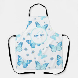 Delantal Mariposa floral azul personalizada