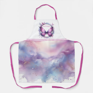 Delantal Mariposa morada Purpurina - Inicial personalizado