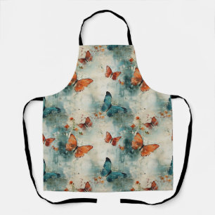 Delantal Mariposa Verde Teal Jardín Inglés Floral Vintage