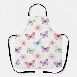 Delantal Mariposas Acuarela Patrón Flor de Cerezo