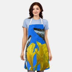 Delantal Mariposas de barquillos azules malayas en Canna Ki