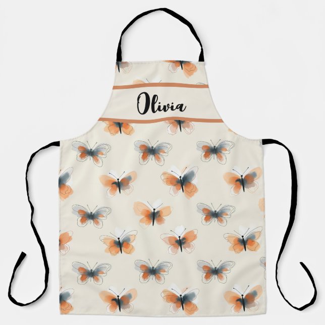 Delantal Mariposas Elegantes con Arte de Línea (Anverso)