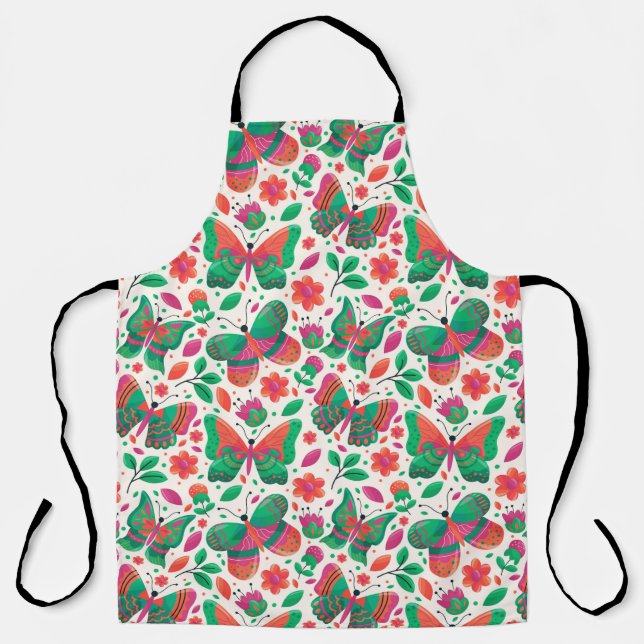 Delantal Mariposas, Flores y Hojas (Anverso)