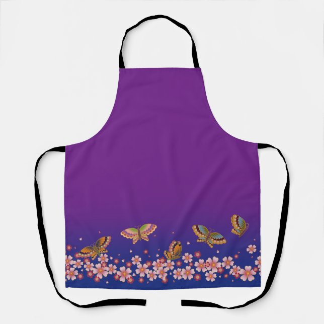 Delantal Mariposas japonesas en medio del Sakura florecen e (Anverso)