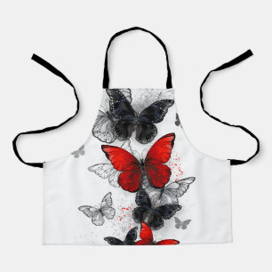 Delantal Mariposas Morpho voladoras negras y rojas