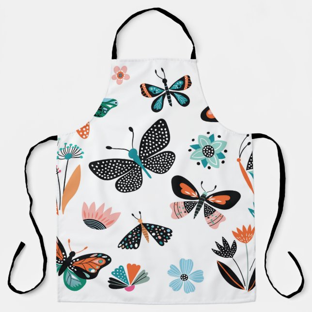 Delantal Mariposas y flores, colección dibujada a mano (Anverso)