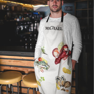 Delantal Mariscos Crustáceo Ostra Cangrejo Chef Monograma 