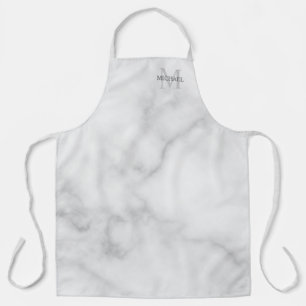 Delantal Mármol Blanco con Monograma Personalizado y Nombre