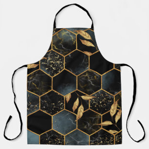Delantal Mármol elegante y oro: Textura abstracta de hexágo