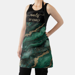 Delantal Mármol negro dorado verde esmeralda Salón de uñas