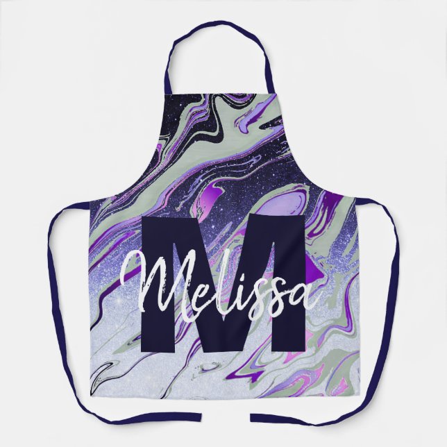 Delantal Mármol purpurina púrpura personalizado (Anverso)