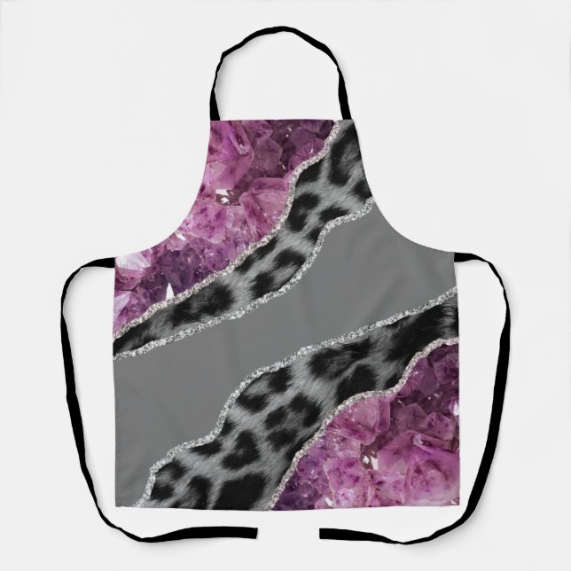 Delantal Mármol rosa negro y blanco de leopardo (Anverso)