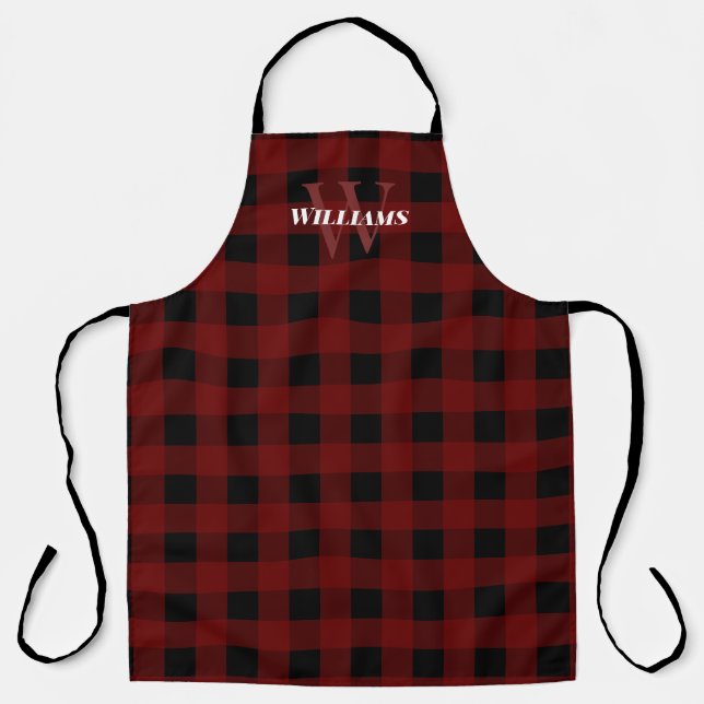 Delantal Maroon Buffalo Check Name & Inicial (Anverso)