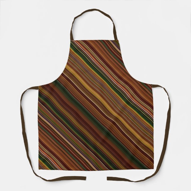Delantal Marrón caoba y raya verde otoñal (Anverso)