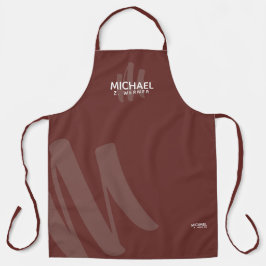 Delantal Marrón rojizo moderno con nombre de monograma