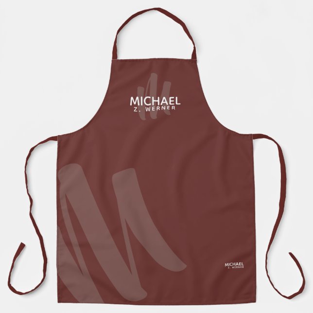 Delantal Marrón rojizo moderno con nombre de monograma (Anverso)