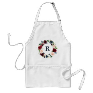 Delantal Marsala y hornada de cocinar floral elegante