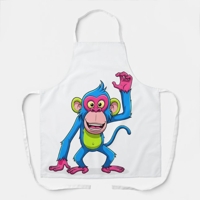 Delantal Mascota de mono sonriente rosa dibujos animados (Anverso)