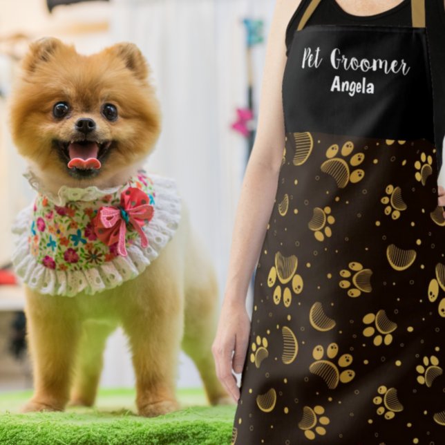 Delantal Mascota personalizado Groomer Black Gold Paw (Subido por el creador)