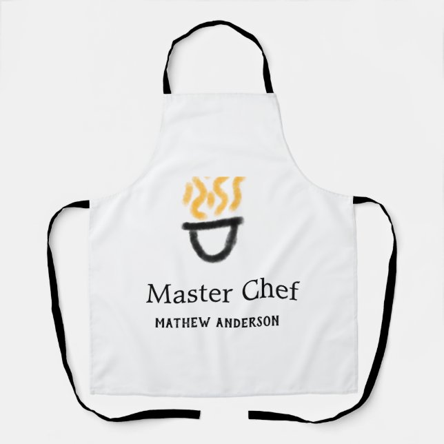 Delantal Master chef add name black pan yellow fire fume co (Anverso)