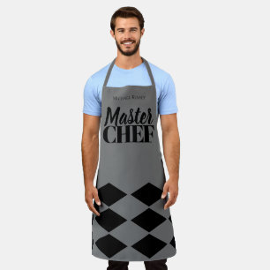 Delantal Master Chef nombre de damero gris negro personaliz