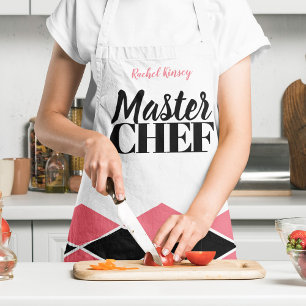 Delantal Master Chef nombre de damero rojo negro personaliz