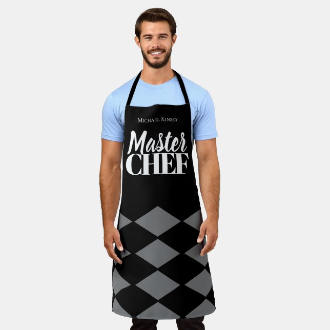 Delantal Master Chef nombre negro gris personalizado (Gastado)
