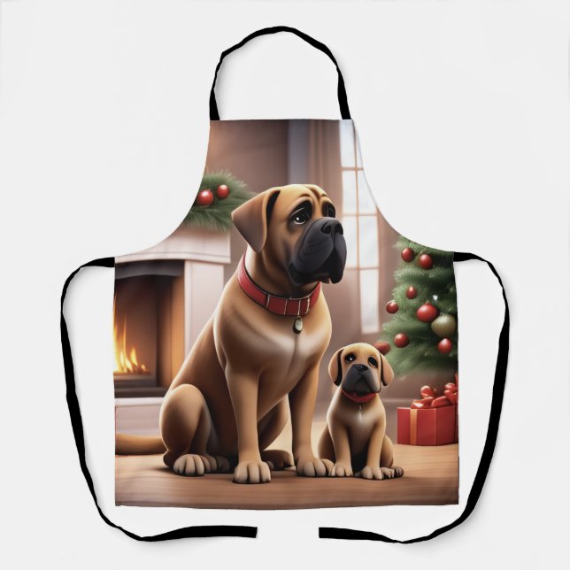 Delantal Mastiff englische Dogge Weihnachten Kamin (Anverso)