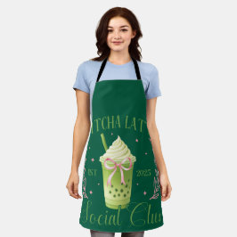 Delantal Matcha Latte Social Club Apron rosa y verde oscuro