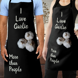 Delantal Me encanta el ajo más que la gente divertida negra